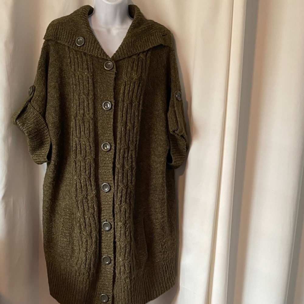 George Olive Button-Up Cable Knit Cardigan